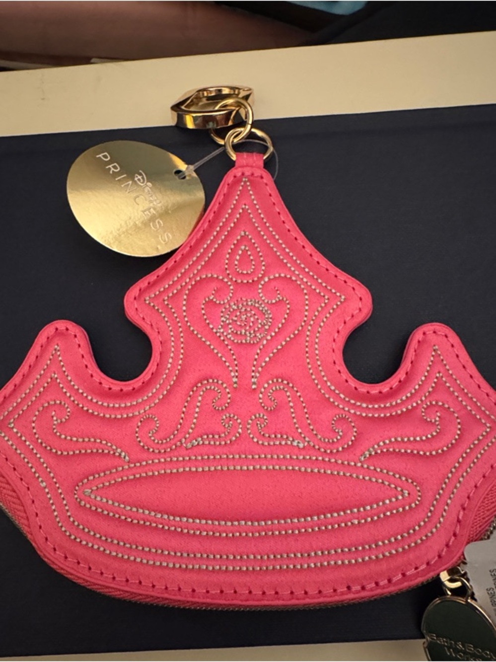 NWT Disney Princess Bath and Body Works Aurora Pink Crown Coin Purse Keychain